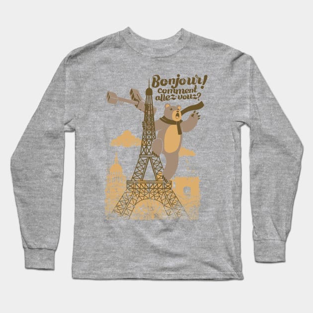 Paris King Kong Bear Eiffel Tower Long Sleeve T-Shirt by Tobe_Fonseca